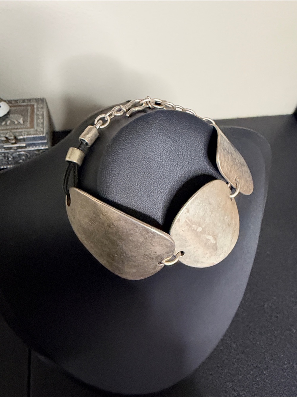 Antique Silver-Tone Statement Link Coin Closure Bracelet Boho Geometric Jewelry